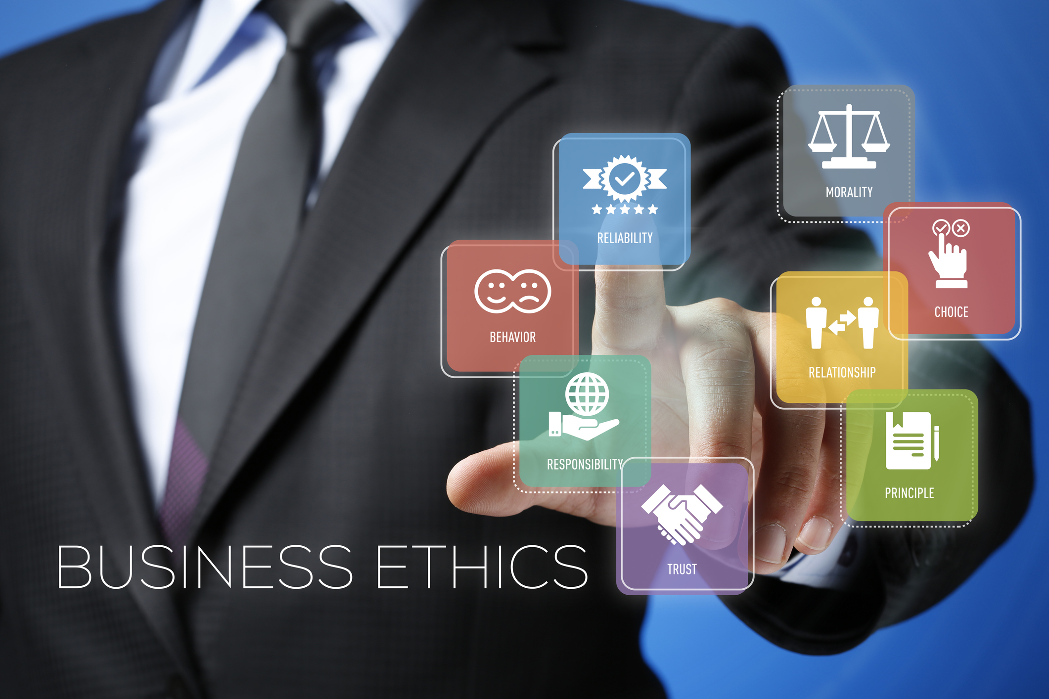 Business Ethics Concept on Futuristic Interface Touchscreen